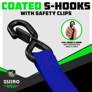 Rhino USA 1.6 x 8 Heavy Duty Ratchet Tie-Down Set with S Hooks - 5,208lb Break Strength (Blue 4pc)