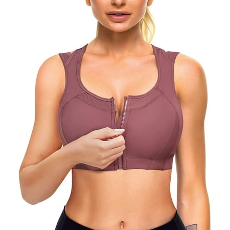 

Nebility High Impact Sports Bras for Women with Front Closure Full Coverage Workout Bras Padded Racerback Support