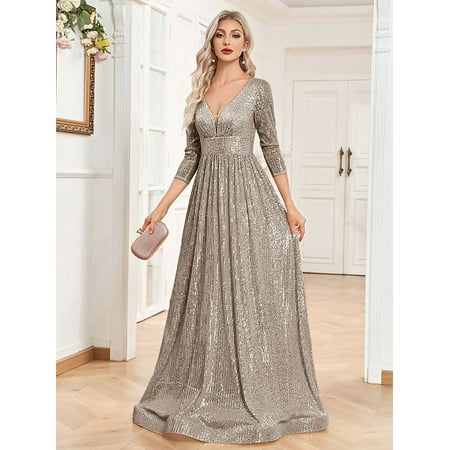 Wedding Dress Wedding Guest Dresses for Women Spangled Capri Sleeveless Dress V-neck High Waist Shining Bridesmaid Spandex Dress Party Dress
