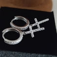 thumbnail image 2 of 1/2 CT Men’s 14K White Gold Plated Solid 925 Sterling Silver CZ Cross Dangle Huggie Hoop Earrings – Hanging Drop Style, 2 of 4