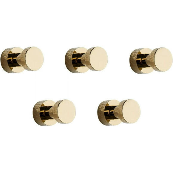 Wall Hooks, Towel Rack for Bathroom, Kitchen, Doors, Cabinets and Cupboards, Set of 5, Brass (Gold)