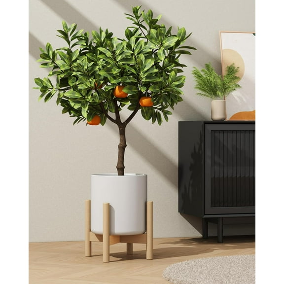 8 Inch Ceramic Planter with Wood Stand