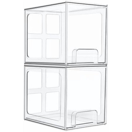 2 Pack Stackable Storage Drawers 6.6 Tall Acrylic Bathroom Makeup Organizers Clear Plastic Storage Bins For Vanity Undersink Kitchen Cabinet Pantry Organization and Storage