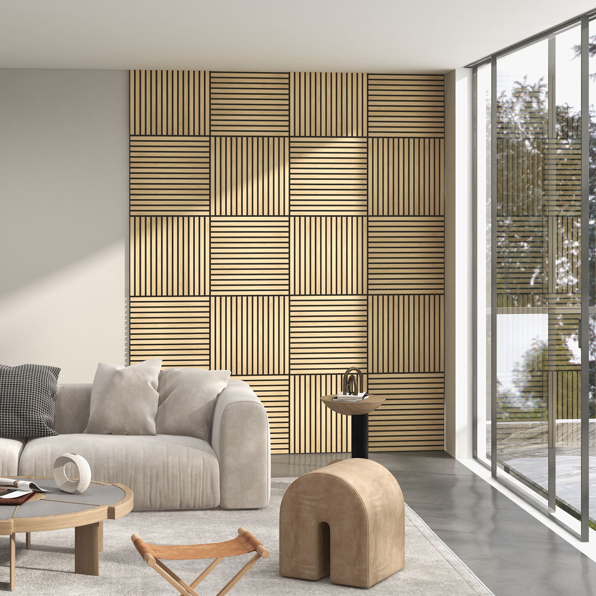 Dranite 24" x 24" Acoustic Wood Slat Panels, 4 Pack, Sound Absorbing Wall Panels for Home Decor