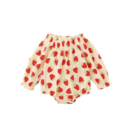 

Woshilaocai Baby Girls Cute Romper Strawberry Print Long Sleeve Jumpsuits