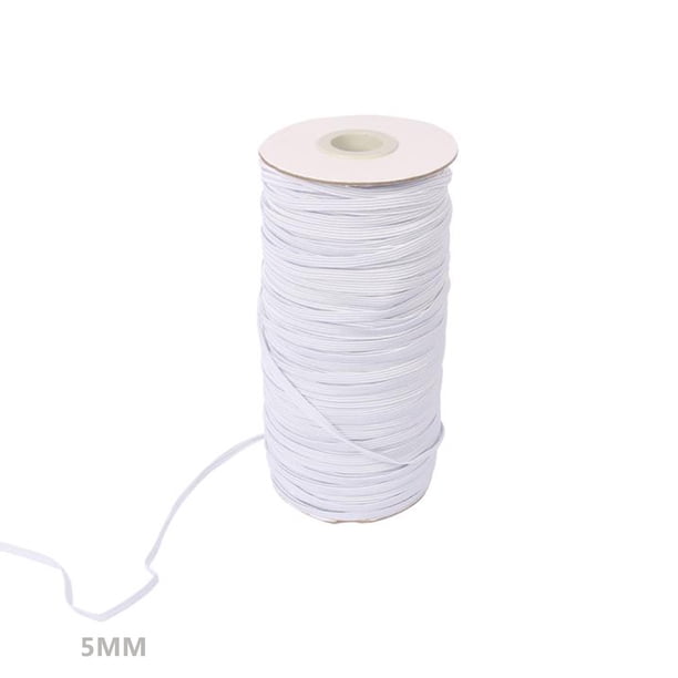 Ancho cuerda elástica trenzada de punto banda elástica para manualidades de costura DIY / máscara 5 mm blanco 100 yardas Advancent HA5134-04