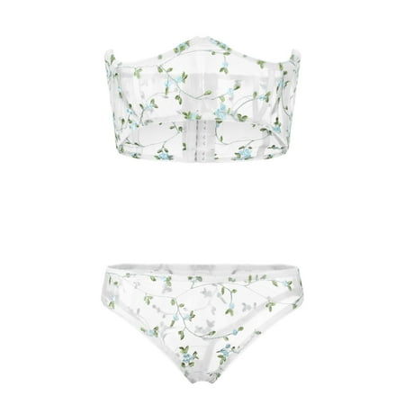 

Flowers Embroidery Bra Thong Sleepwear Underwear Women Lingerie