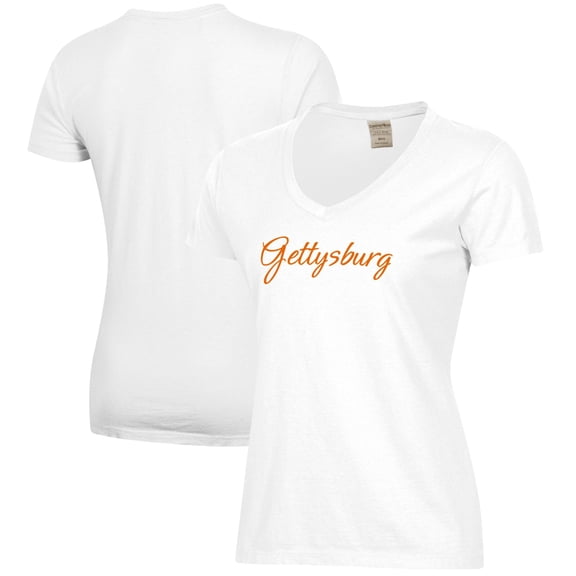 Women's White Gettysburg Bullets Script Logo Comfort Wash V-Neck T-Shirt