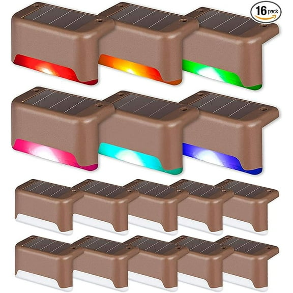 Color Changing Solar Deck Lights, 16 Pack Waterproof LED Lights for Decks,Stairs,Fences,Yards and Patios