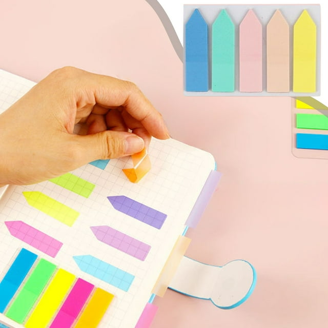 Fesfesfes Transparent Label Fluorescent Strip Page Markers Self Adhesive Index Tabs Stickers for Study Notes File Classification Organization