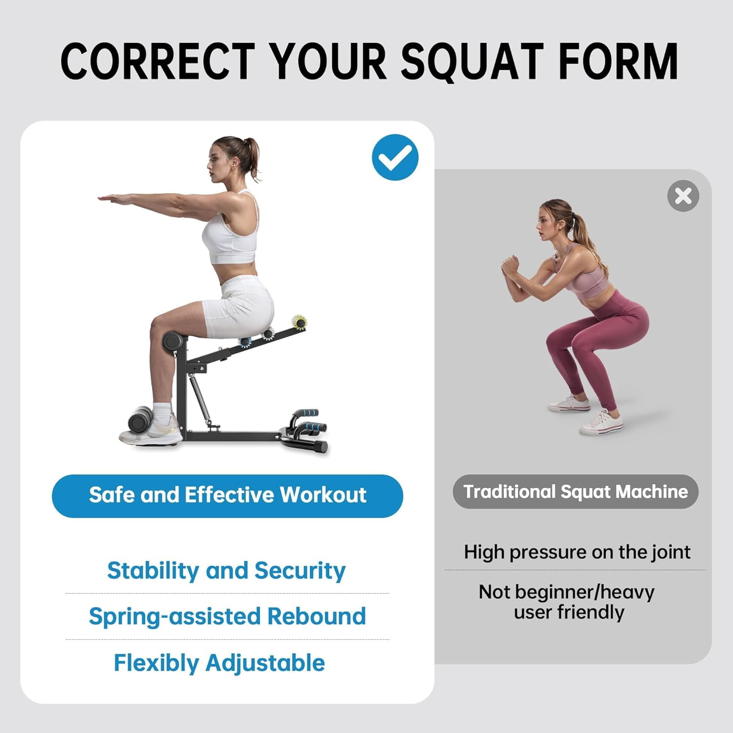 Deep Squat Machine with Roman Chair Function Adjustable Glutes Trainer for Home Gym Core Abs Low Impact Lower Body Workouts