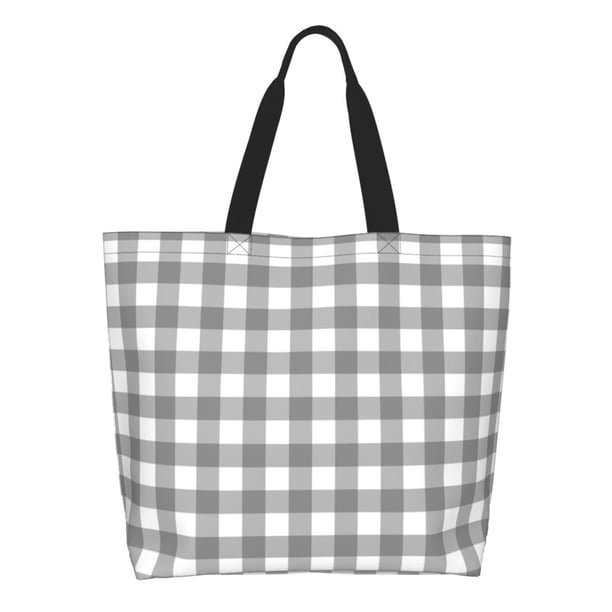 Fotbe Gray Checkboard Bolsa Tote Estética de Lona con Estampado para Mujer - Bolsa Reutilizable de Hombro Casual para Vacaciones, Compras, Trabajo y Gimnasio