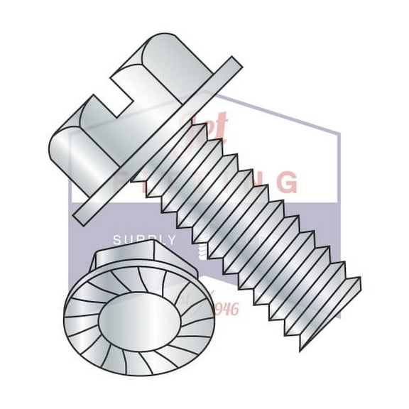 6-32 x 3/8" Machine Screws | Slotted | Hex Washers Head | Steel | Zinc | Serrated (Quantity: 10000)