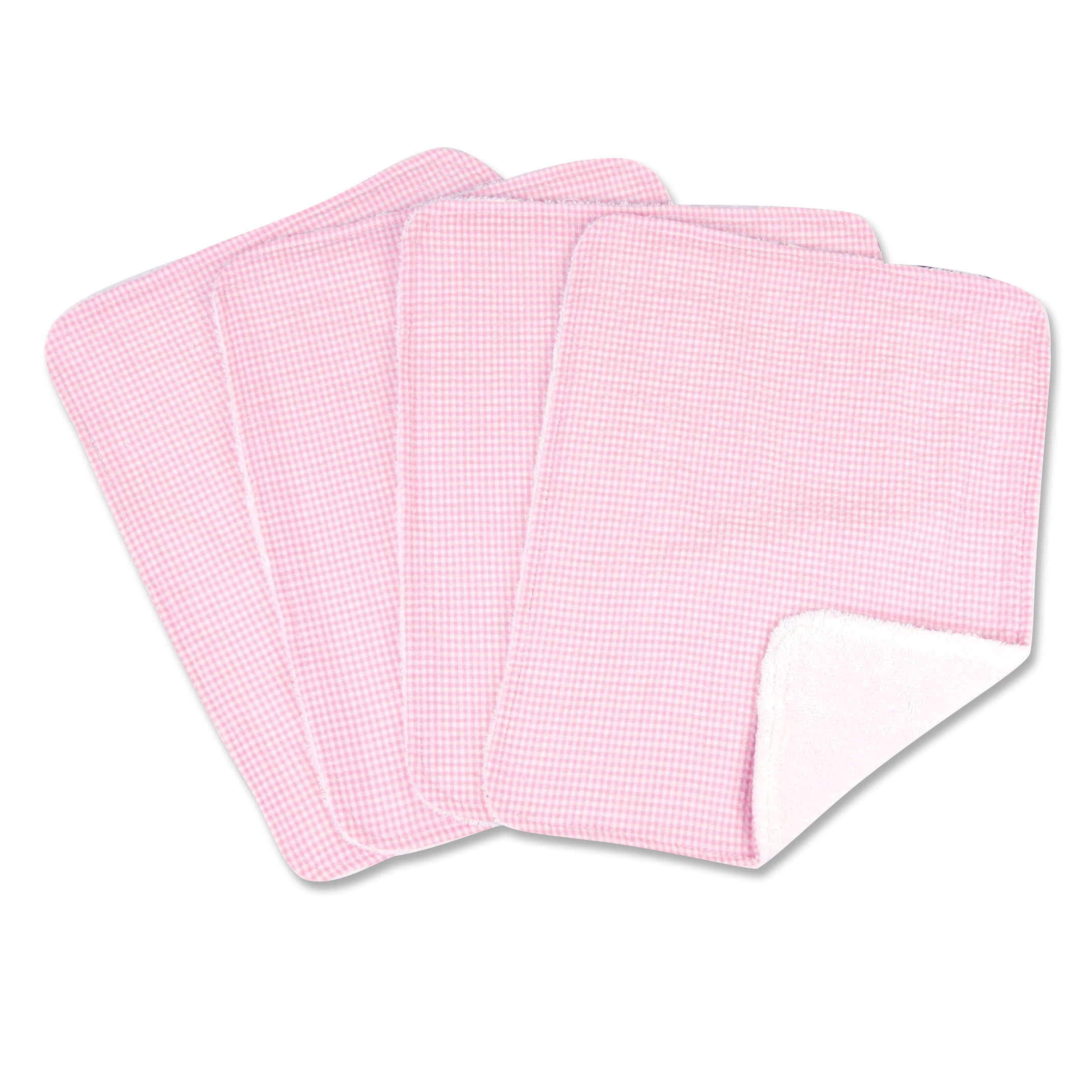 Trend Lab Pink Gingham 4 Pack Burp Cloth Set for Baby Girl Terry