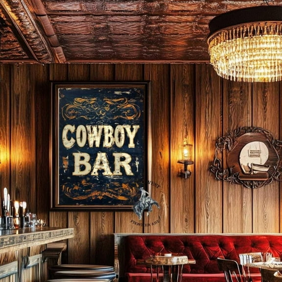 Rustic Cowboy Bar Typography Poster, Western Wall Art For Ranch, Saloon, Or Farmhouse Decor, Matte Paper Print, Country Style Home Decor #2997, Unframed Poster Size 8x12