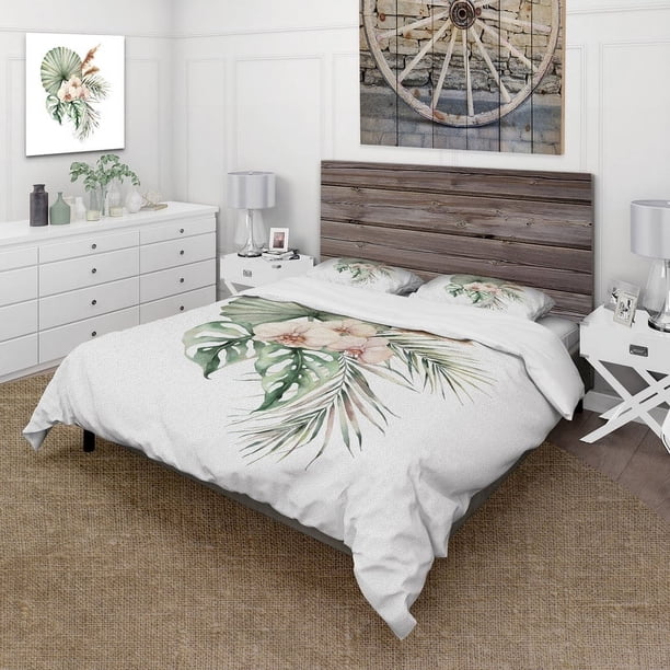 Designart 'Ramo Tropical Con Orquídeas Hojas De Palma' Funda Nórdica Tradicional