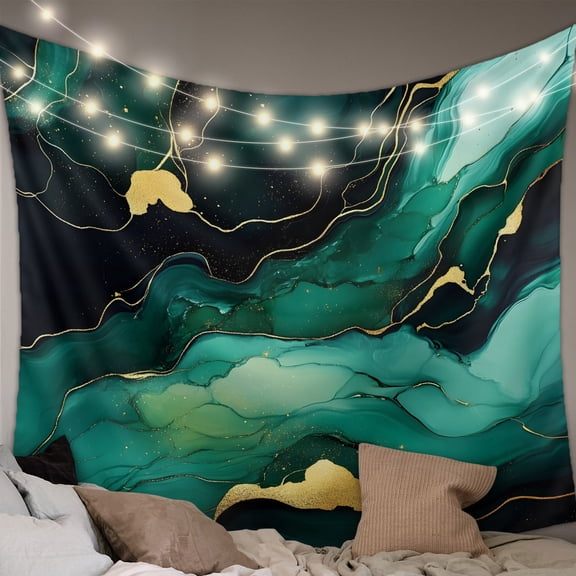 Teal Marble Large Tapestry for Bedroom Wall Hanging Tapestry,Modern Green Golden Abstract Ombre Texture Ceiling Backdrop Tapestries Poster Blanket Wall Decor for Teens Room Living Room Dorm 85" x 90"