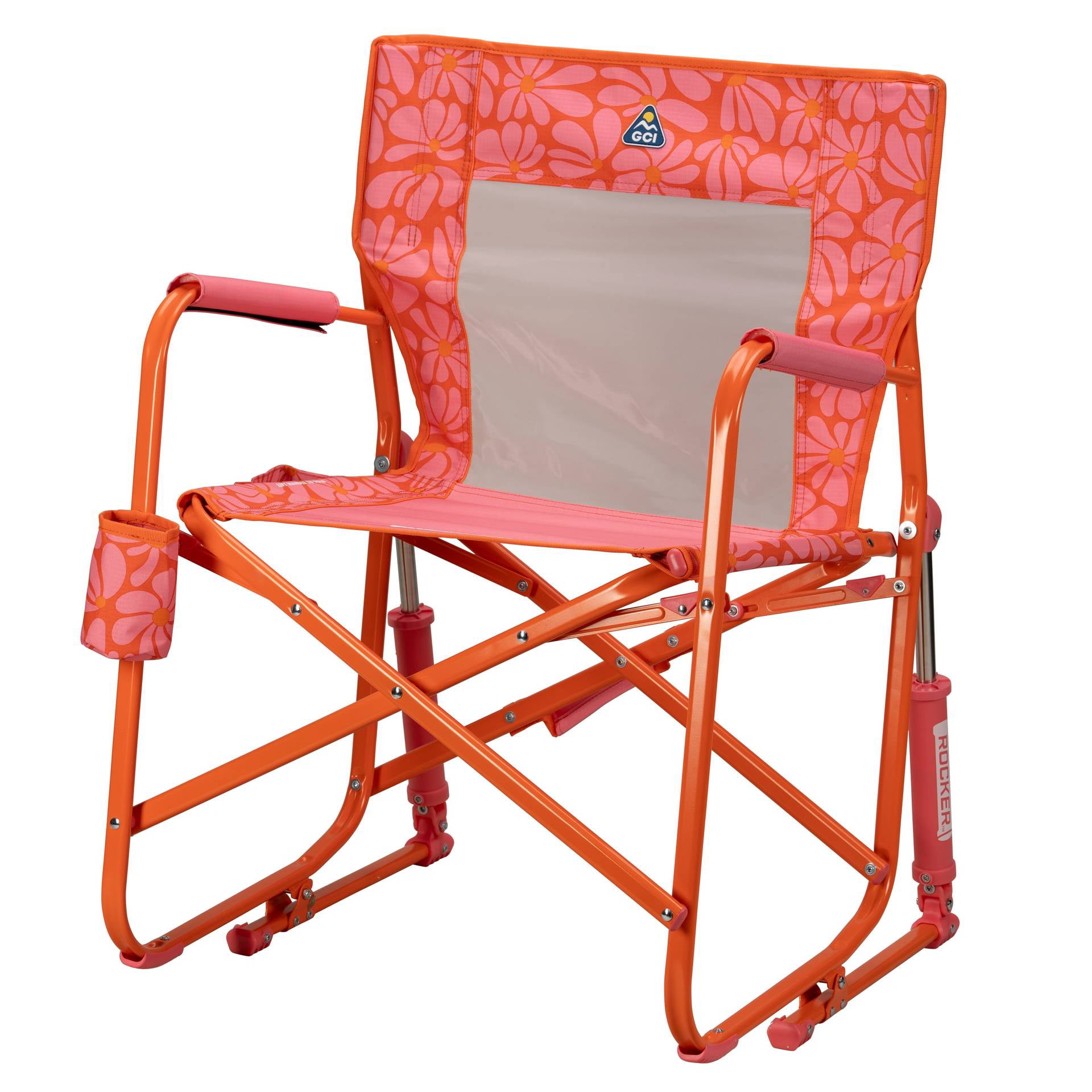GCI Outdoor Freestyle Rocker Foldable Rocking Camp Chair, Orange Floral