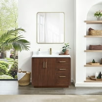 Vinnova San 42" Single Sink Wood Bath Vanity with Mirror in Natural Walnut/White
