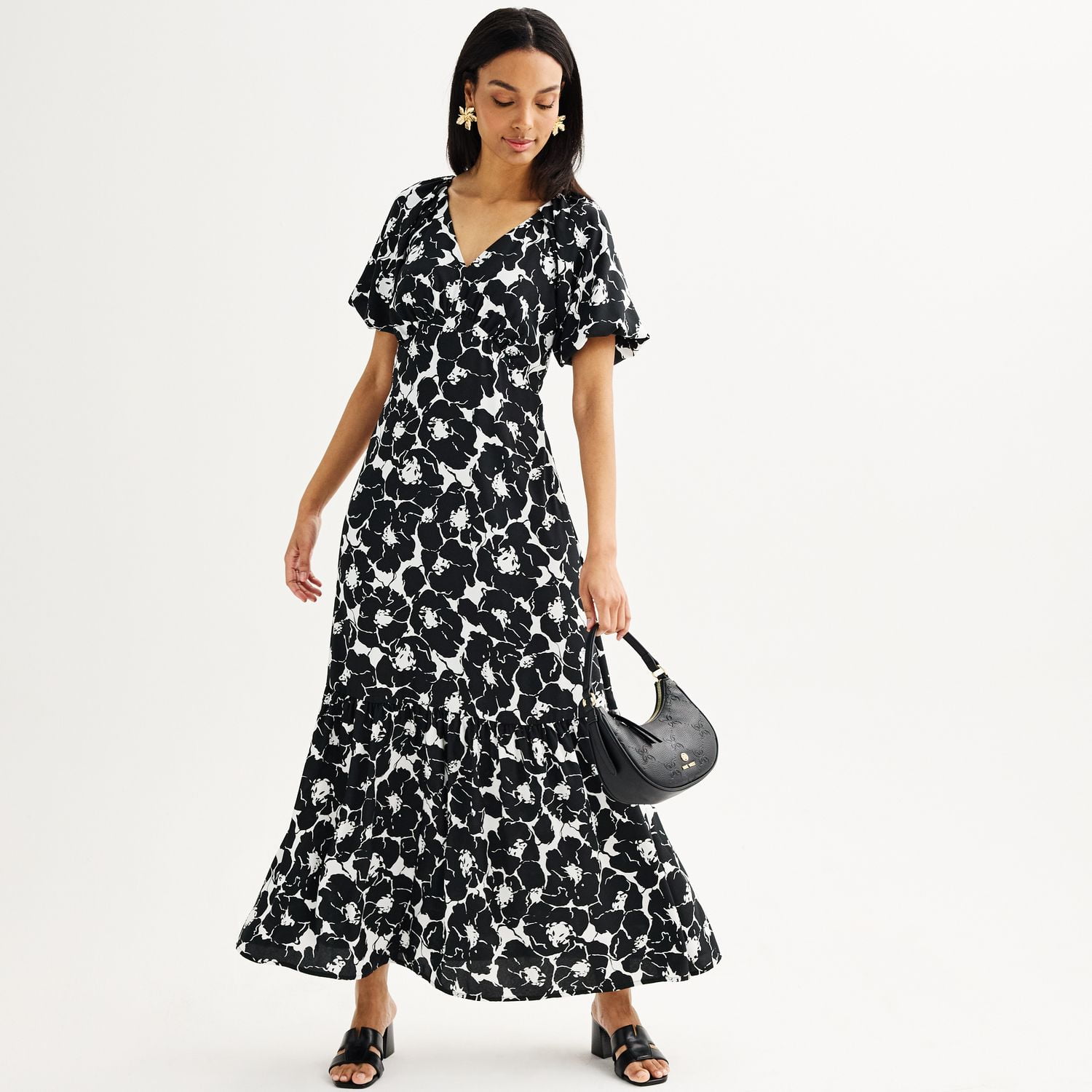 Women's Nine West Empire Waist Bishop Sleeve V-Neck Maxi Women's Nine West Empire Waist Bishop Sleeve V-Neck Maxi