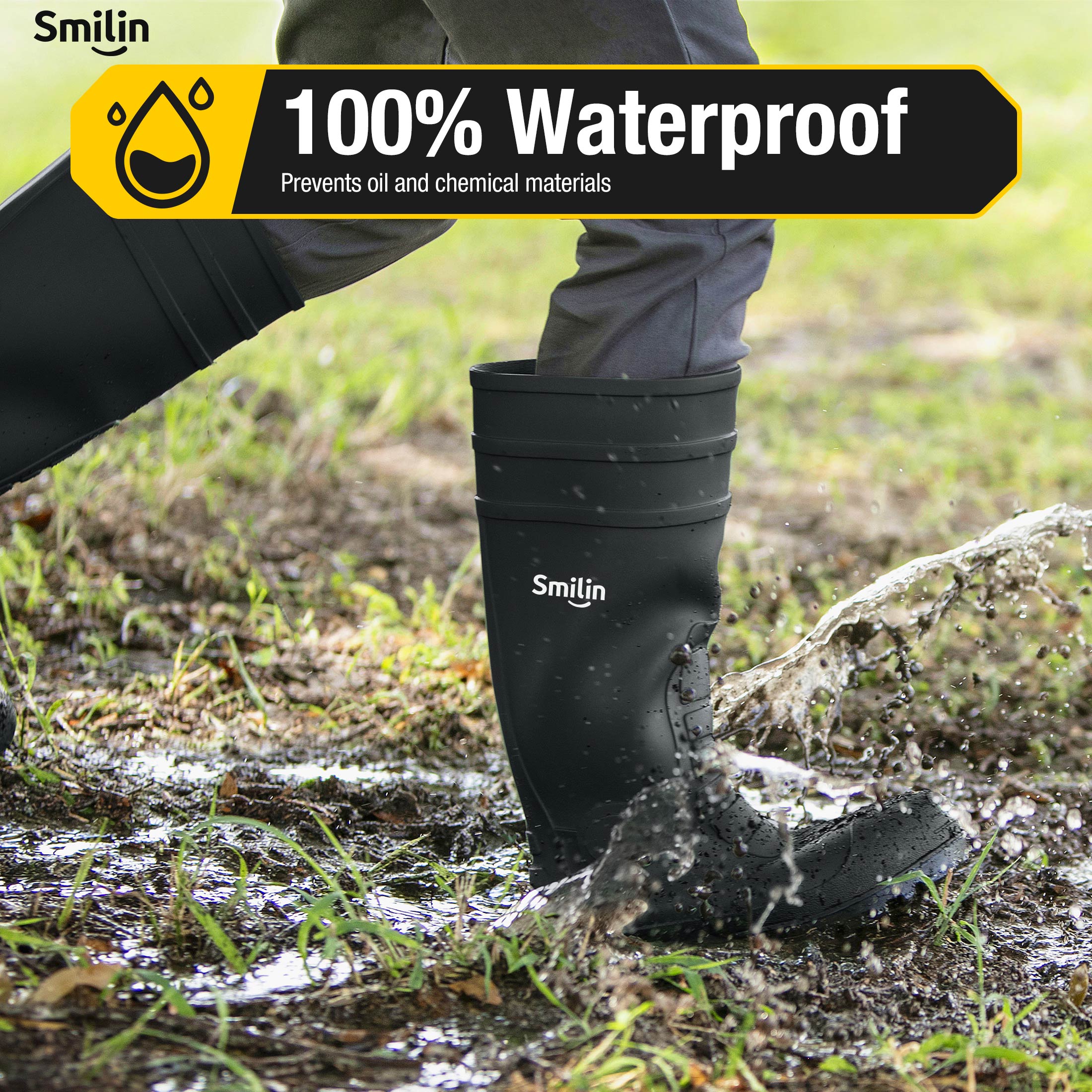 SMILIN Men's Steel Toe Waterproof Knee-High Rain Boots photo 2