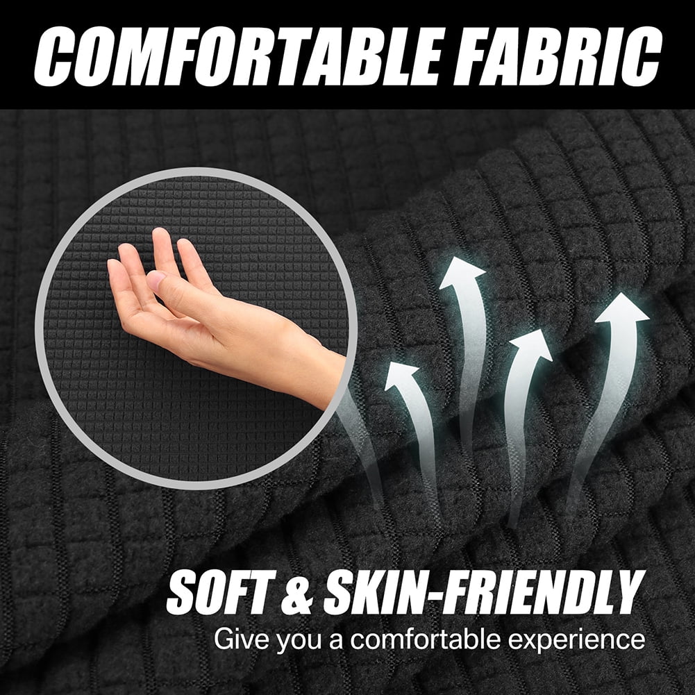 Stretch Sofa Slipcover 1-Piece Sofa Cover Furniture Protector Couch Soft with Elastic Bottom for Kids, Polyester Spandex Jacquard Fabric Small Checks with 1 Pillowcase(4 Seater, Black)