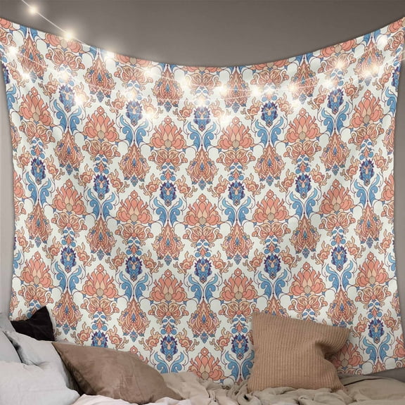 Orange Blue Geometric Tapestry for Bedroom Wall Hanging Tapestry, Southwest Ethnic Country Ceiling Backdrop Tapestries Poster Blanket Wall Decor for Teens Room Living Room Dorm 39" x 59"