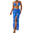 thumbnail image 3 of Women's Three Piece Swimsuit Set Floral Print Split Skirt Straps Sexy Two Piece for Beach Vacation,Blue,L, 3 of 7