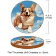 thumbnail image 3 of Corgi 6PCS Round Coasters Set, Microfiber Leather Drink Coasters with Holder, 11x11 cm/4.3x4.3 in, 3 of 6