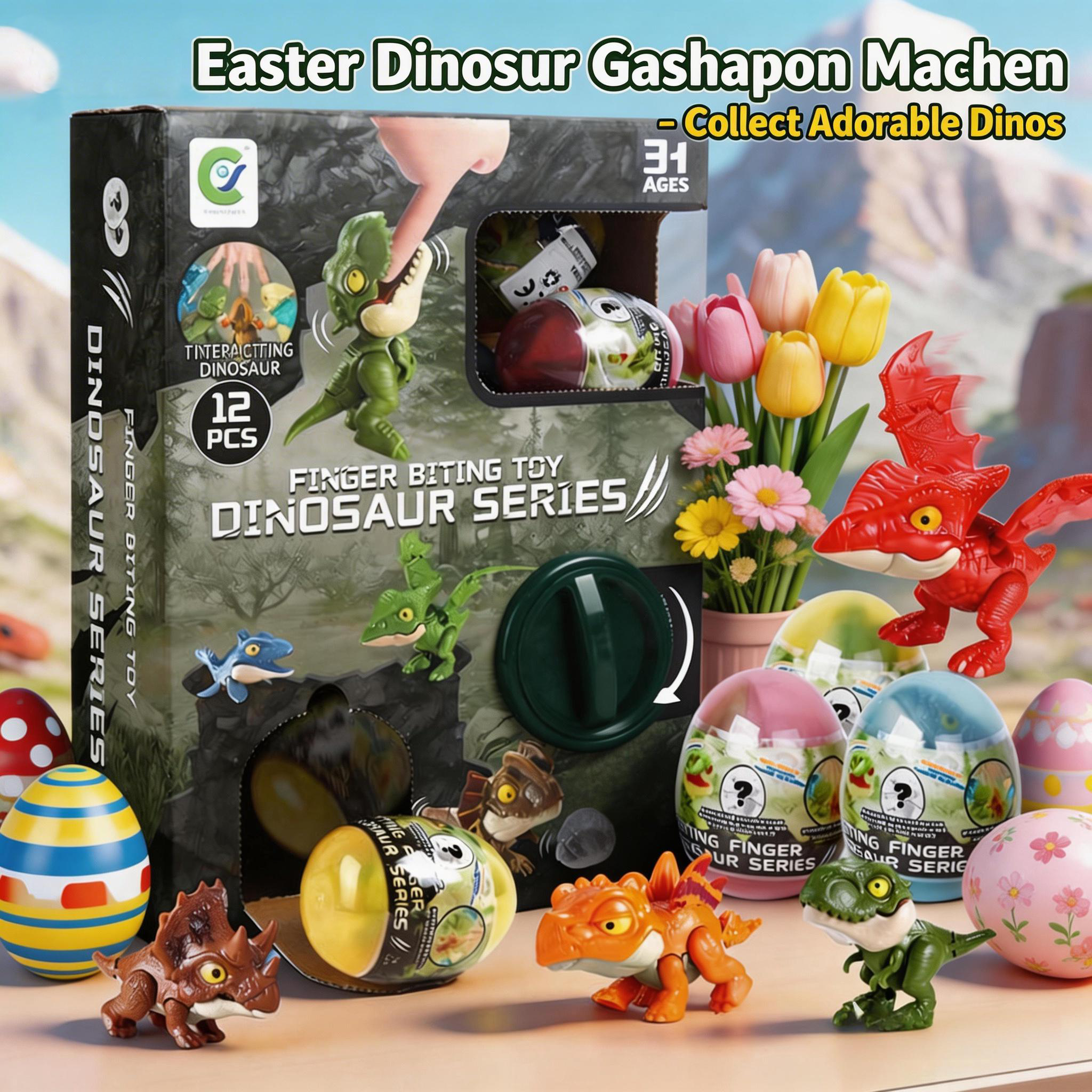 HNZENBW 12 Pcs Dinosaur Egg Dinosaur Gachapon Toy Set Biteable Fingertip Dinosaur Toy Set Easter Egg Christmas Party Gift forAge 3+