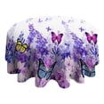 thumbnail image 4 of White Purple Butterfly Flower Pattern Round Tablecloth 60"x60",Wrinkle Wipeable Table Cloth for Kitchen Dining Room Picnic Patio Party, 4 of 6