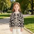thumbnail image 3 of EnJoCho Kid Girls Leopard Knit Cardigan Cute Long Sleeve Open Front 𝖲hrug Sweater Toddler Lightweight Button Down Jacket Girls Knit Cardigan Sweater Back-To-School, 3 of 5