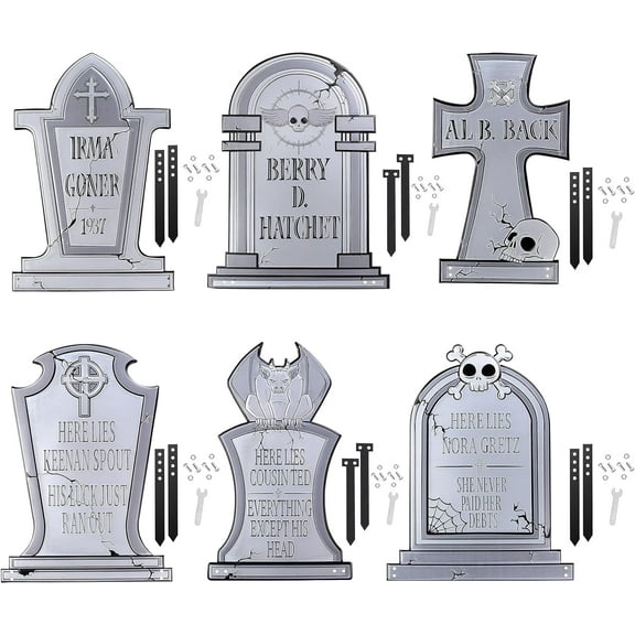 SCS Direct 3D Metal Ghost Tombstone-6 Designs-(Large 17" w Steaks) - Durable, Weather Rust Proof, UV Printed- Lawn Decor- No Flimsy Foam Graveyard Headstones