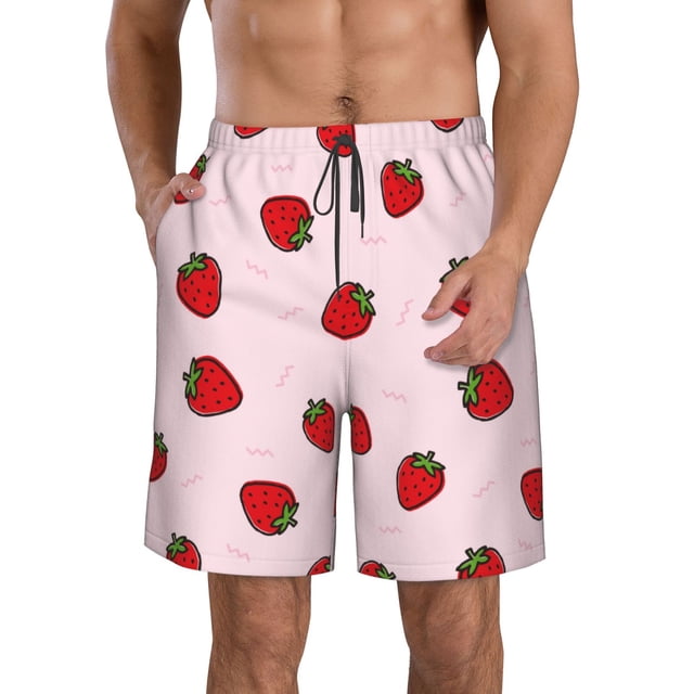 Balery Strawberry Traje de Baño Estilo Hawaiano para Hombre, Shorts de Secado Rápido con Bolsillos-3X-Large