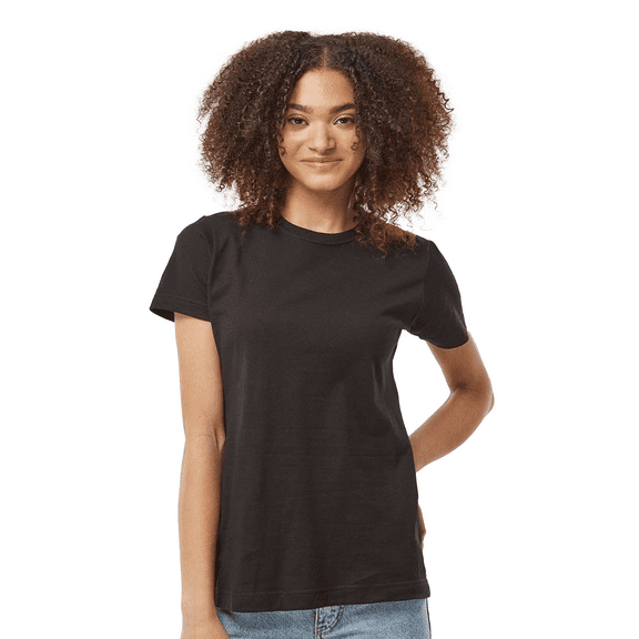 Tultex Fine Jersey Classic Fit T-Shirt, Women's Short Sleeve Ribbed Crewneck Black Tee, S