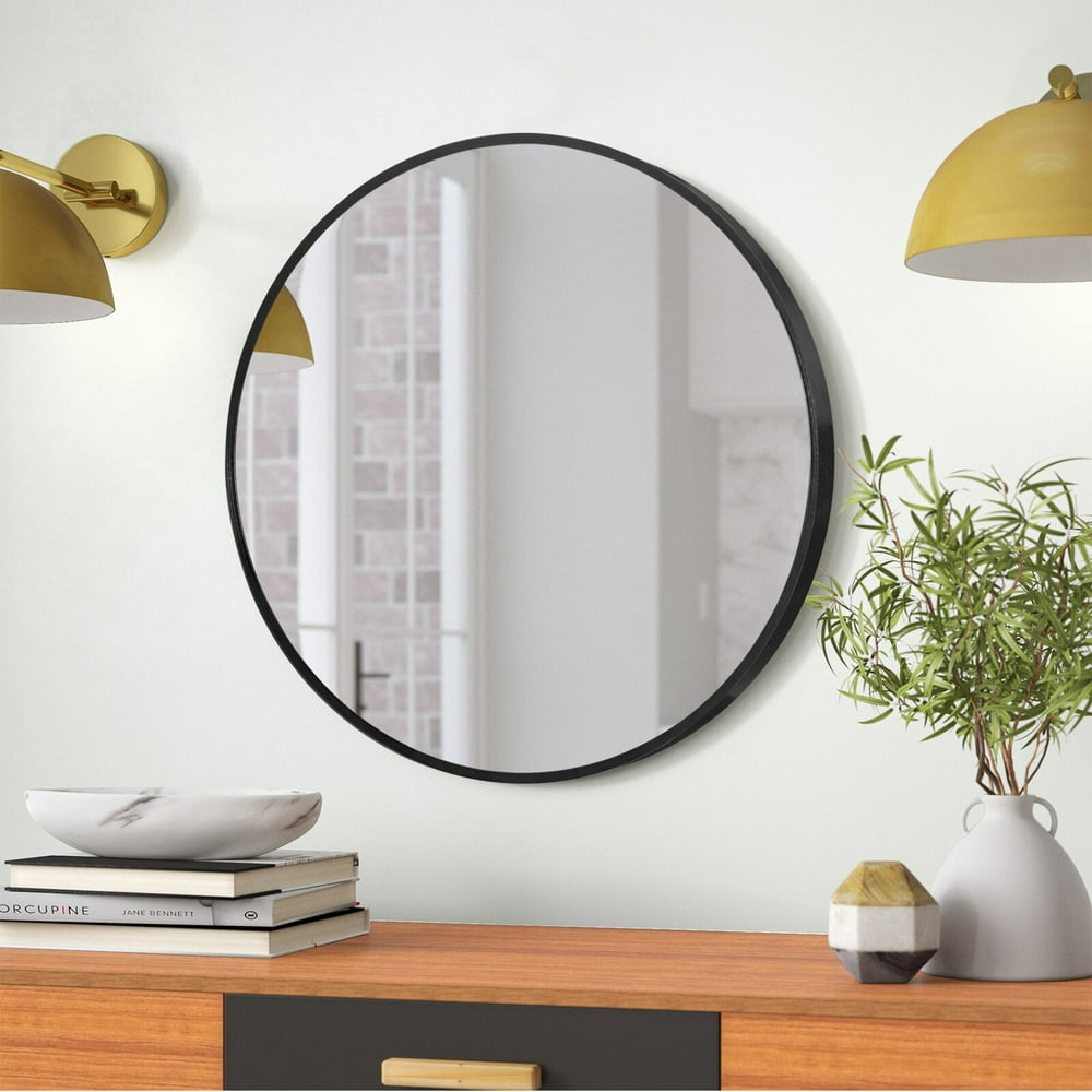 NeuType 20" Black Round Wall Mirror, Modern Aluminum Alloy Frame Accent
