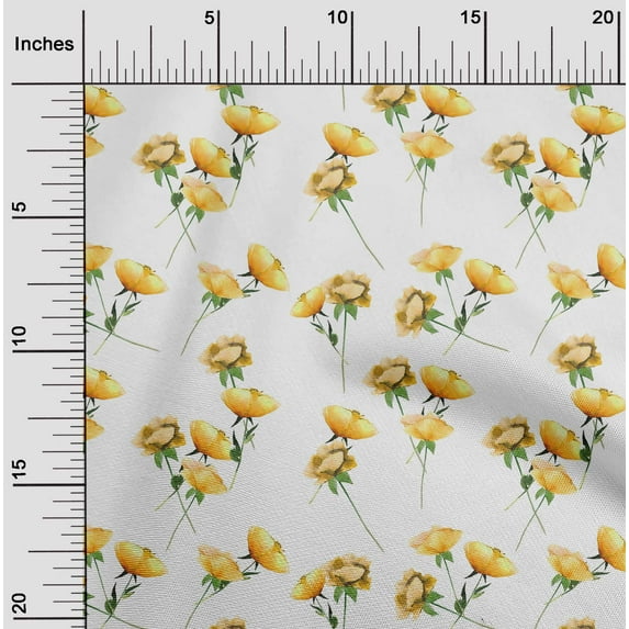 oneOone Cotton Poplin Twill White Fabric Flower & Leaves Watercolor Craft Projects Decor Fabric Printed By The Yard 56 Inch Wide