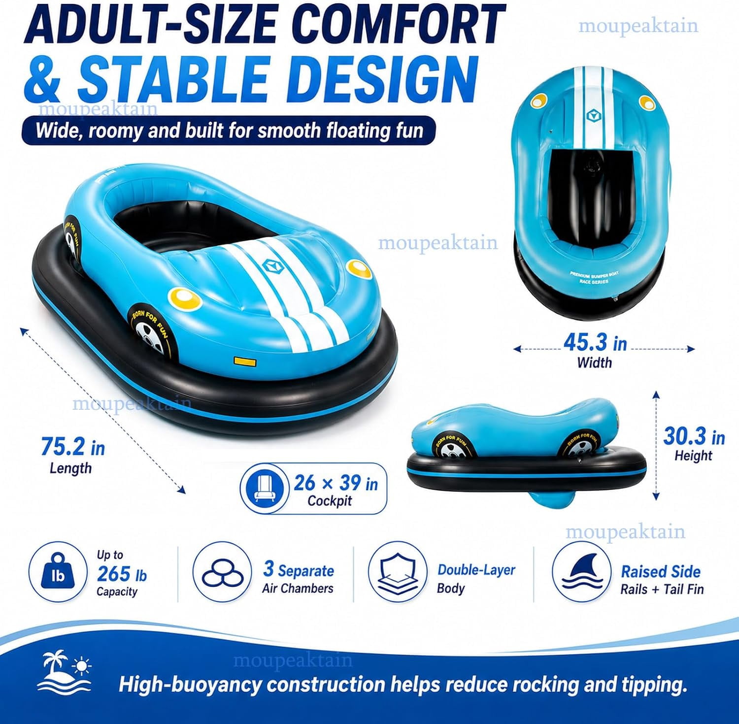 Inflatable Motorized Bumper Boats for Pool, Bumper Float with 46W Thruster, 360° Joystick Control, Equipped with 2 Rechargeable Batteries
