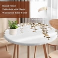 thumbnail image 5 of Round Table Cover 55-60 Inch Brown Eucalyptus Leaves Waterproof Reusable Table Cloth Round Fitted Vinyl Tablecloth with Elastic Edged for Parties Outdoors, Watercolor Summer Botanical, 5 of 9