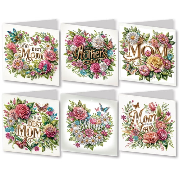 FLOPESN 6Pcs DIY Folding Greeting Card Mother’s Day Diamond Art Painting Creative Thank You Cards Set for Holiday Crafts Gift-Mother's Day