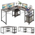 thumbnail image 1 of Patiojoy Large L-shaped Computer Desk 60" Convertible Corner Desk with 4 Storage Shelves 95" 2-Person Long Study Workstation Grey, 1 of 10