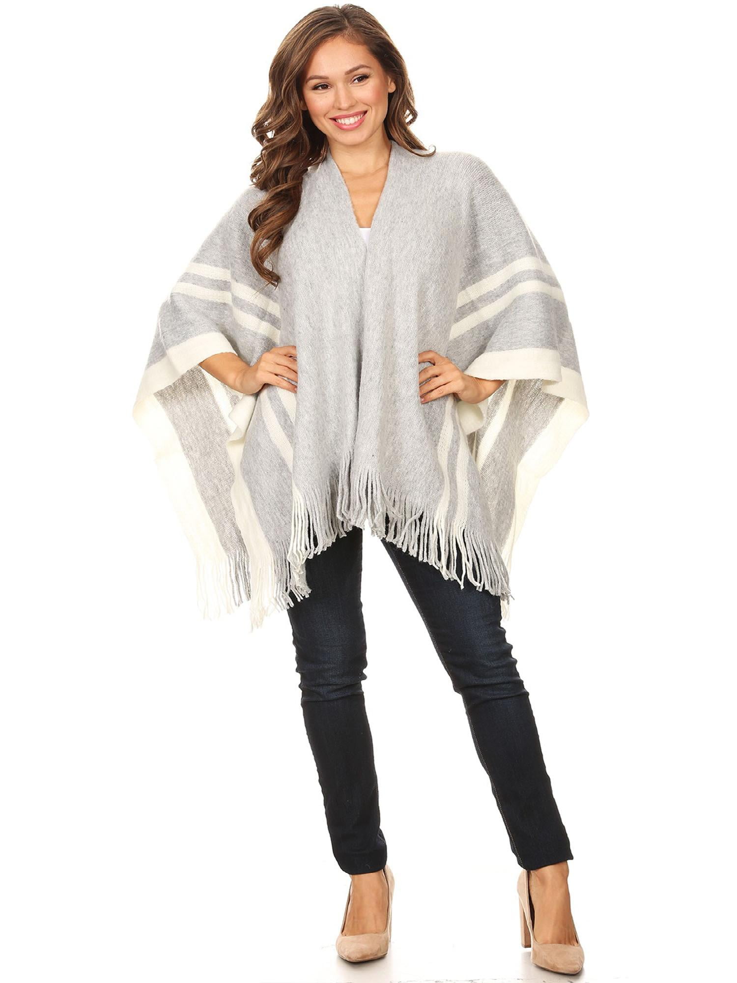 FashionJOA Women's Elegant Knit Sweater Cape Pullover Wrap Open Front