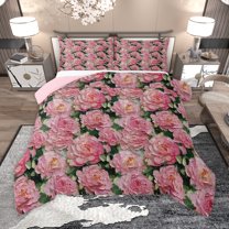 Homewish Romantic Flower Full Size Comforter Sets,Oil Painting Artistic Bedding Comforter Set,Pink Floral Bedding Sets For Girl Kids,Breathable Home Decor Reversible,3-Piece