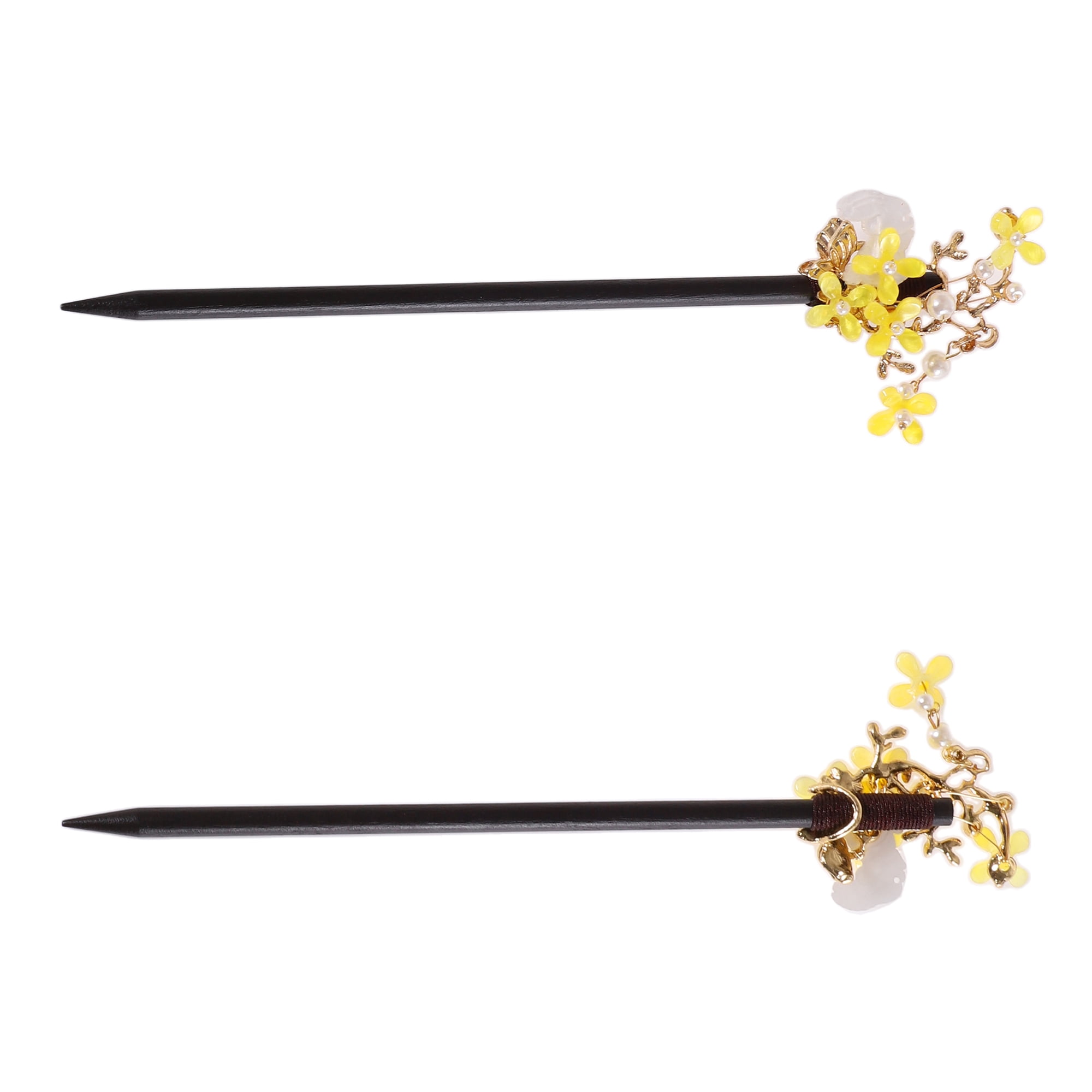 Unique Bargains Hair Chopstick for Women Black Yellow 1 Pc [Flower Pearl]