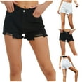thumbnail image 4 of Women's High Waisted Hem Distressed Ripped Casual Denim Shorts White,XS, 4 of 5