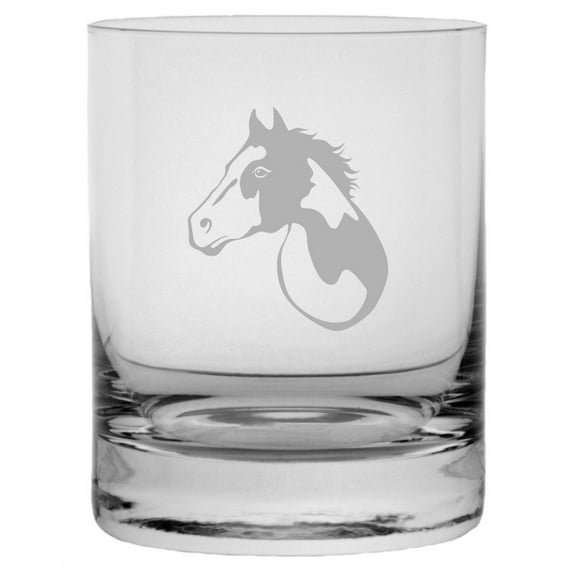 Abaco Barb Face Horse Themed Etched 10.25oz Crystal Rocks Whisky Glass
