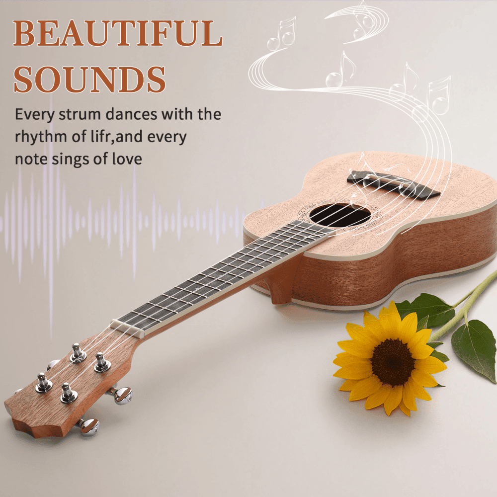 Tcbosik 23 inch Ukulele for Beginners Adults, 4 Strings Starter Kit with Bag, Capo. Strap, Pick, Wrench Tool and Dust Cloth, Natural