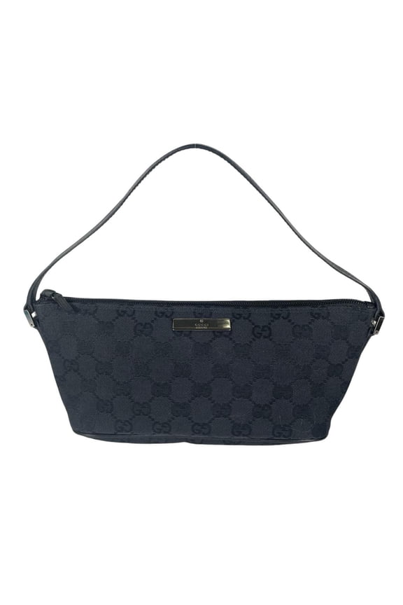 Pre-Owned GUCCI accessory pouch 01798, handbag, GG canvas, black, women's.