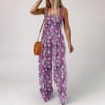 thumbnail image 5 of Sakmal Dressy Womens Jumpsuit Boho Sleeveless Purple Flowy Overalls Wide Leg Floral Square Neck Long Pants with Pockets, 5 of 8