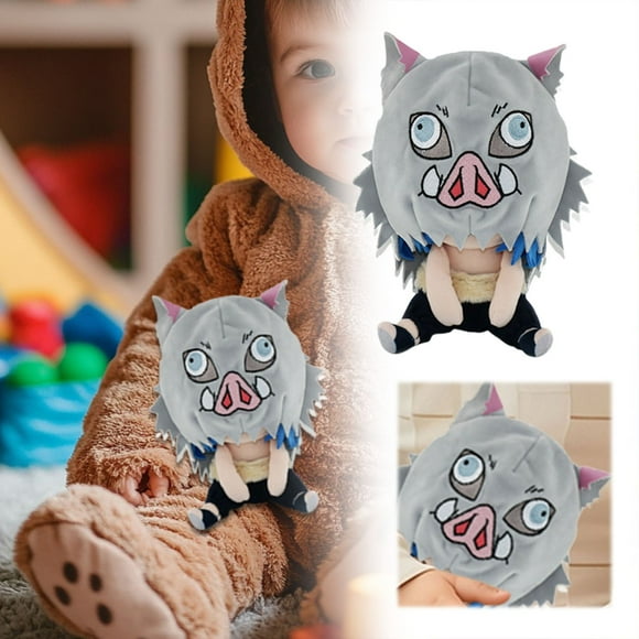 De mon Sla yer Inosuke 20cm Plush - Beast Breathing Style with Intricate Boar Mask Details, Must-Have for Anime Enthusiasts